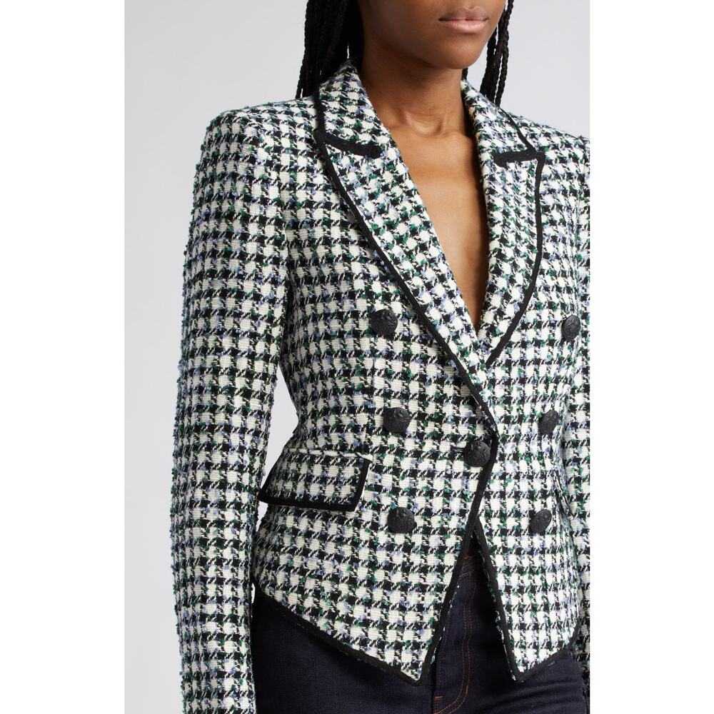 Veronica Beard Diego Dickey Jacket Black White Classic Plaid Tweed Blazer Size 8 - Picture 4 of 14